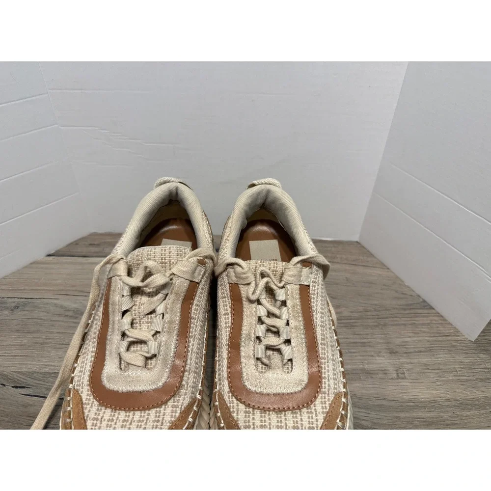 Dolce Vita Dolen Tan and Cream Knit Blanket Stitch Platform Sneakers Womens 8